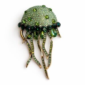 Jellyfish Brooch – Green Crystal Vintage Style